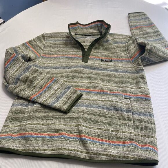 L.L. Bean Slightly Fitted Mens Pullover Printed Marsh Snap Sweater Medium - Picture 6 of 8